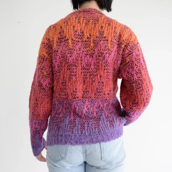Vintage Haberdasher Purple, Pink, Orange, Red Knit & Yarn Crewneck Sweater M - Picture 4 of 13